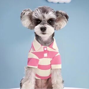 Pink and White Striped Dog Polo Shirt